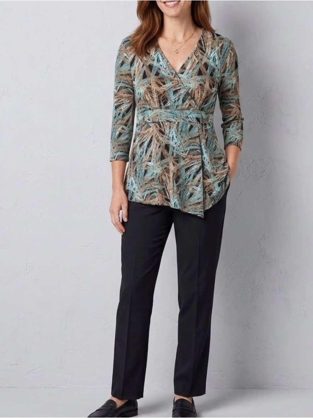 Vintage Pleat Pleat by Rafael Crinkle Abstract 3/4 Sleeve Top Size XL 0172